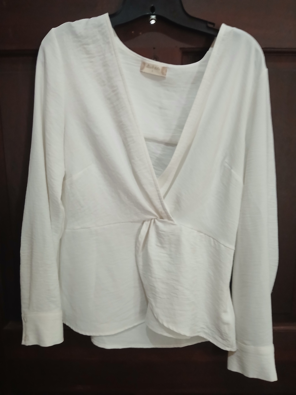 Altar'd State Cream Wrap-Front Long Sleeve Blouse